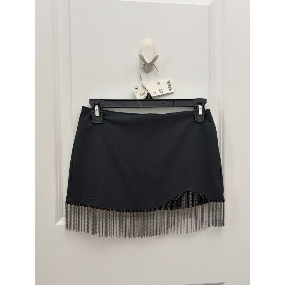 New Urban Outfitters Black Chain Fringe Mini Skirt Womens XXS Asymmetrical Hem